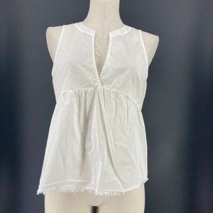 Cloth & Stone Top Sleeveless V Neck Tank Raw Hem White Semi Sheer Size Medium